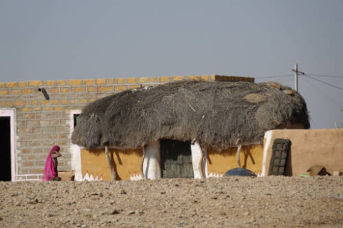 India. Rajasthan Thar Desert Camel Trek. Desert village