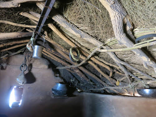 India. Rajasthan Thar Desert Camel Trek. Inside the summer house - thatched roof.