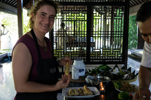 Indonesia. Bali Cooking Class. Successful crepe wrap!