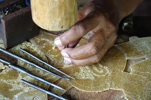 Indonesia. Crafts . Close-up on the buffalo skin