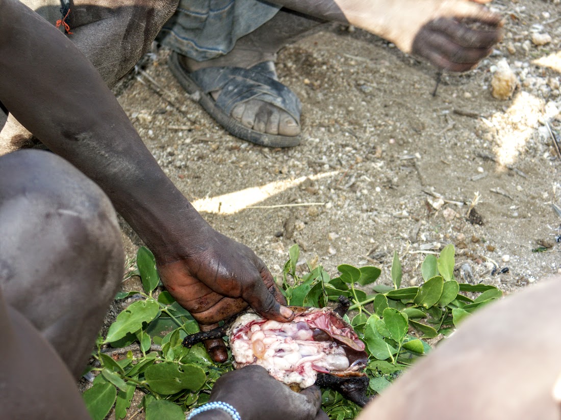 Cooking the birds on leaves